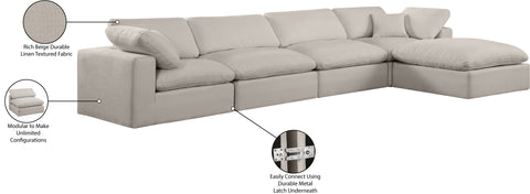 Farrah 158" Beige Linen Textured Fabric Upholstered Sectional, 5-Piece