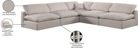 Farrah 118" Beige Linen Textured Fabric Upholstered Sectional, 5-Piece