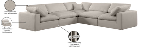 Farrah 119" Beige Linen Textured Fabric Upholstered Sectional, 5-Piece