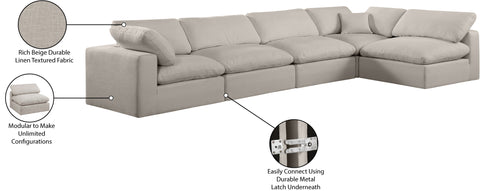 Farrah 158" Beige Linen Textured Fabric Upholstered Sectional, 5-Piece (Style 2)