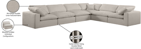 Farrah 158" Beige Linen Textured Fabric Upholstered Sectional, 6-Piece
