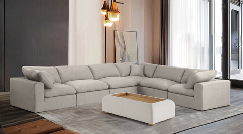 Farrah 158" Beige Linen Textured Fabric Upholstered Sectional, 6-Piece