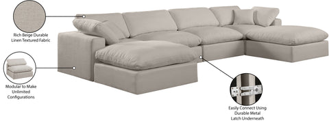 Farrah 158" Beige Linen Textured Fabric Upholstered Sectional, 6-Piece (Style 2)