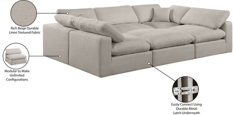 Farrah 119" Beige Linen Textured Fabric Upholstered Sectional, 6-Piece