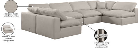 Farrah 158" Beige Linen Textured Fabric Upholstered Sectional, 6-Piece (Style 3)