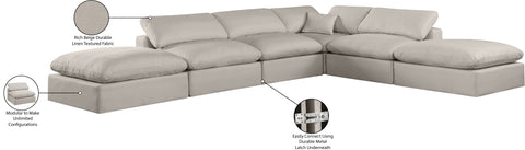 Farrah 157" Beige Linen Textured Fabric Upholstered Sectional, 6-Piece