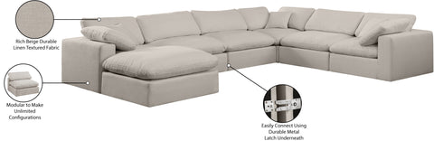 Farrah 158" Beige Linen Textured Fabric Upholstered Sectional, 7-Piece