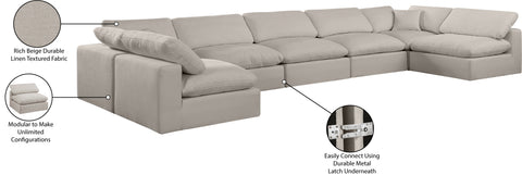 Farrah 197" Beige Linen Textured Fabric Upholstered Sectional, 7-Piece