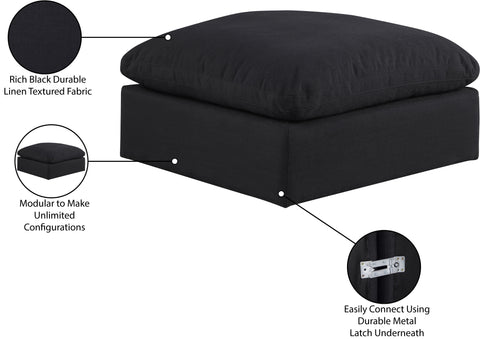 Farrah Black Linen Textured Fabric Upholstered Ottoman, 1 Piece