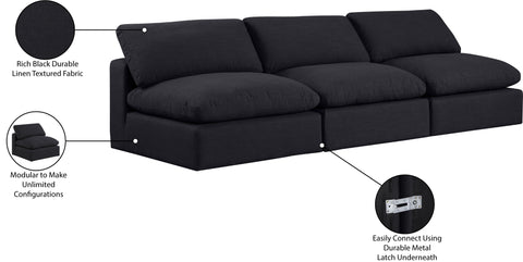 Farrah 117" Black Linen Textured Fabric Upholstered Armless Sofa, 3-Piece