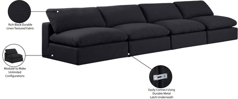 Farrah 156" Black Linen Textured Fabric Upholstered Armless Sofa, 4-Piece