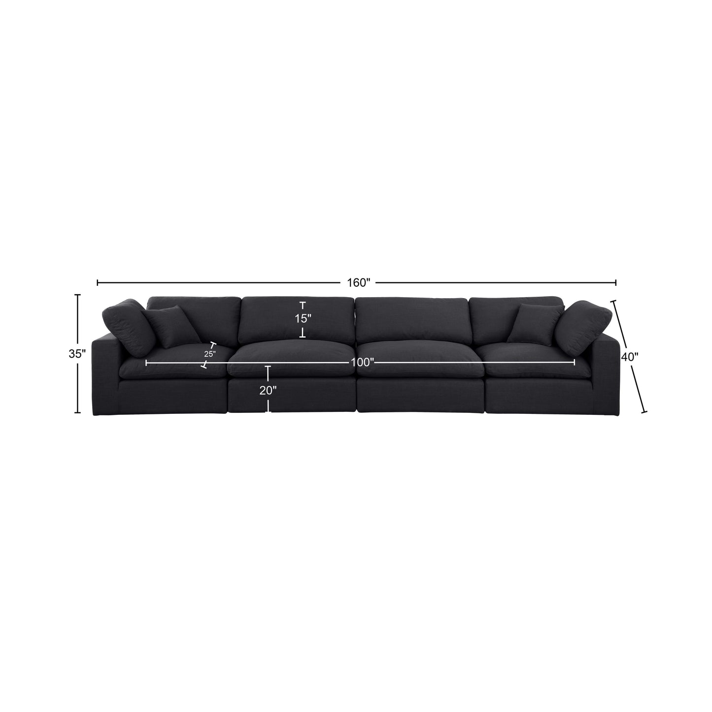 dolce black linen textured fabric modular sofa s158