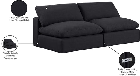 Farrah 78" Black Linen Textured Fabric Upholstered Armless Sofa, 2-Piece