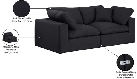 Farrah 80" Black Linen Textured Fabric Upholstered Sofa, 2-Piece