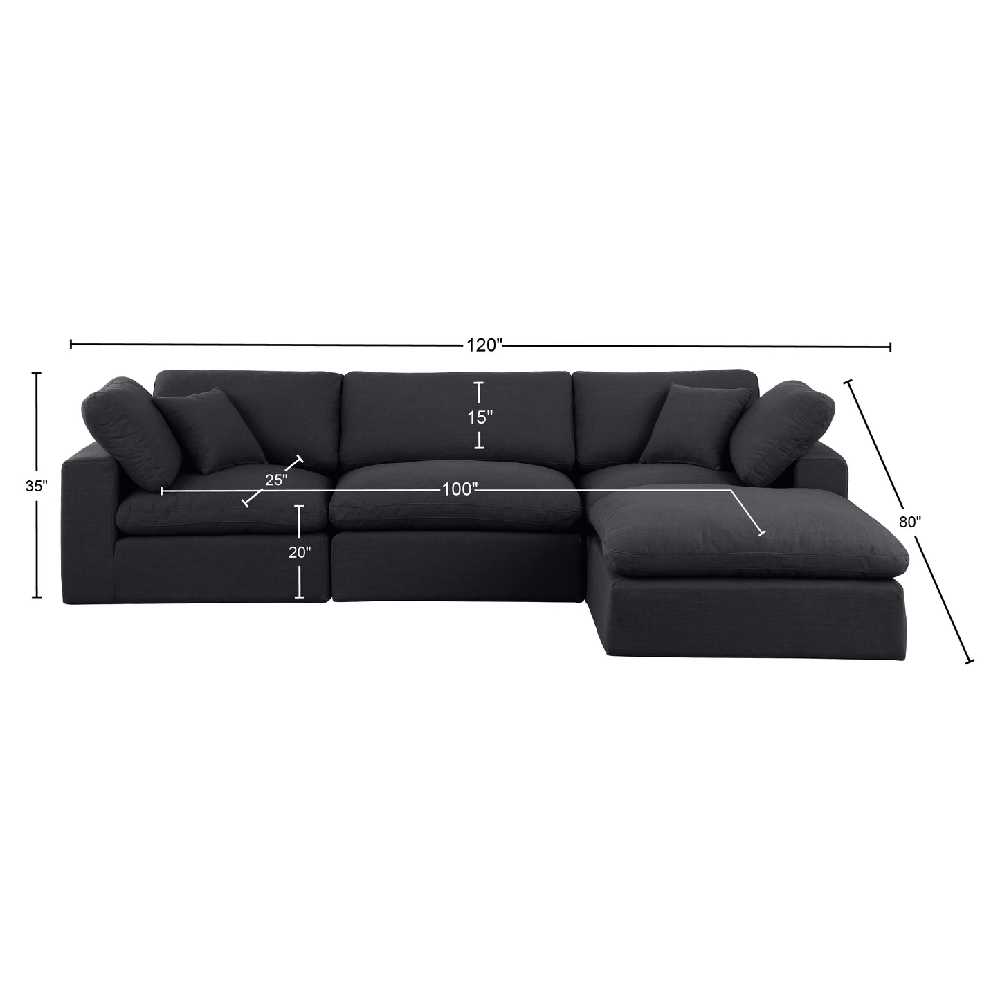 dolce black linen textured fabric modular sectional sec4a