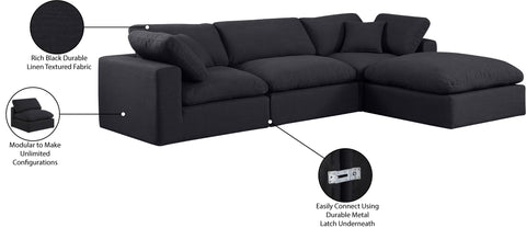Farrah 119" Black Linen Textured Fabric Upholstered Sectional, 4-Piece