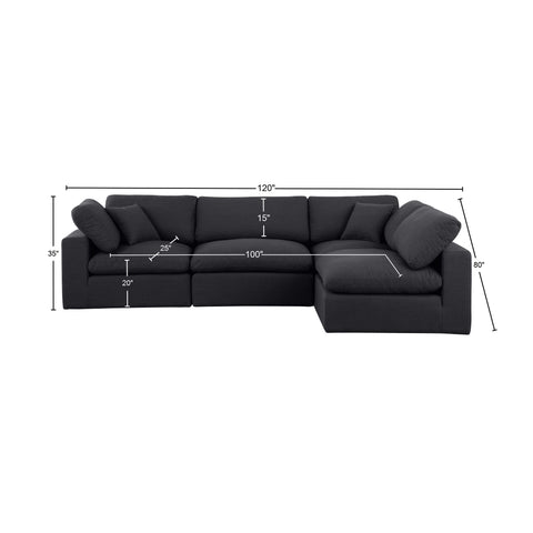 Dolce Black Linen Textured Fabric Modular Sectional Sec4B