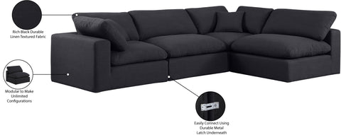 Farrah 119" Black Linen Textured Fabric Upholstered Sectional, 4-Piece (Style 2)