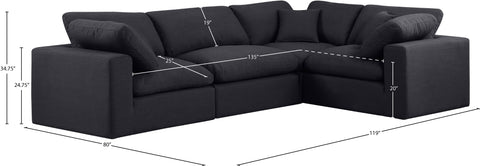 Farrah 119" Black Linen Textured Fabric Upholstered Sectional, 4-Piece (Style 3)