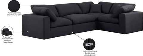 Farrah 119" Black Linen Textured Fabric Upholstered Sectional, 4-Piece (Style 3)