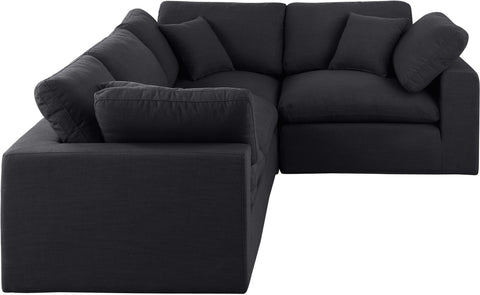 Farrah 119" Black Linen Textured Fabric Upholstered Sectional, 4-Piece (Style 3)