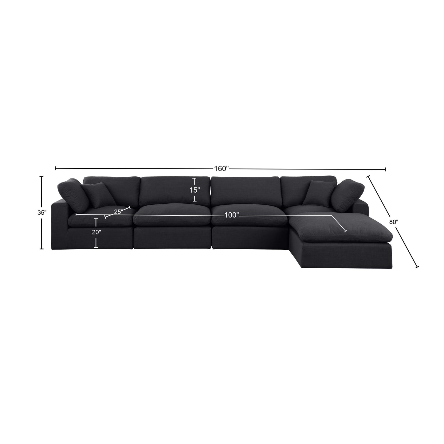 dolce black linen textured fabric modular sectional sec5a