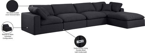 Farrah 158" Black Linen Textured Fabric Upholstered Sectional, 5-Piece