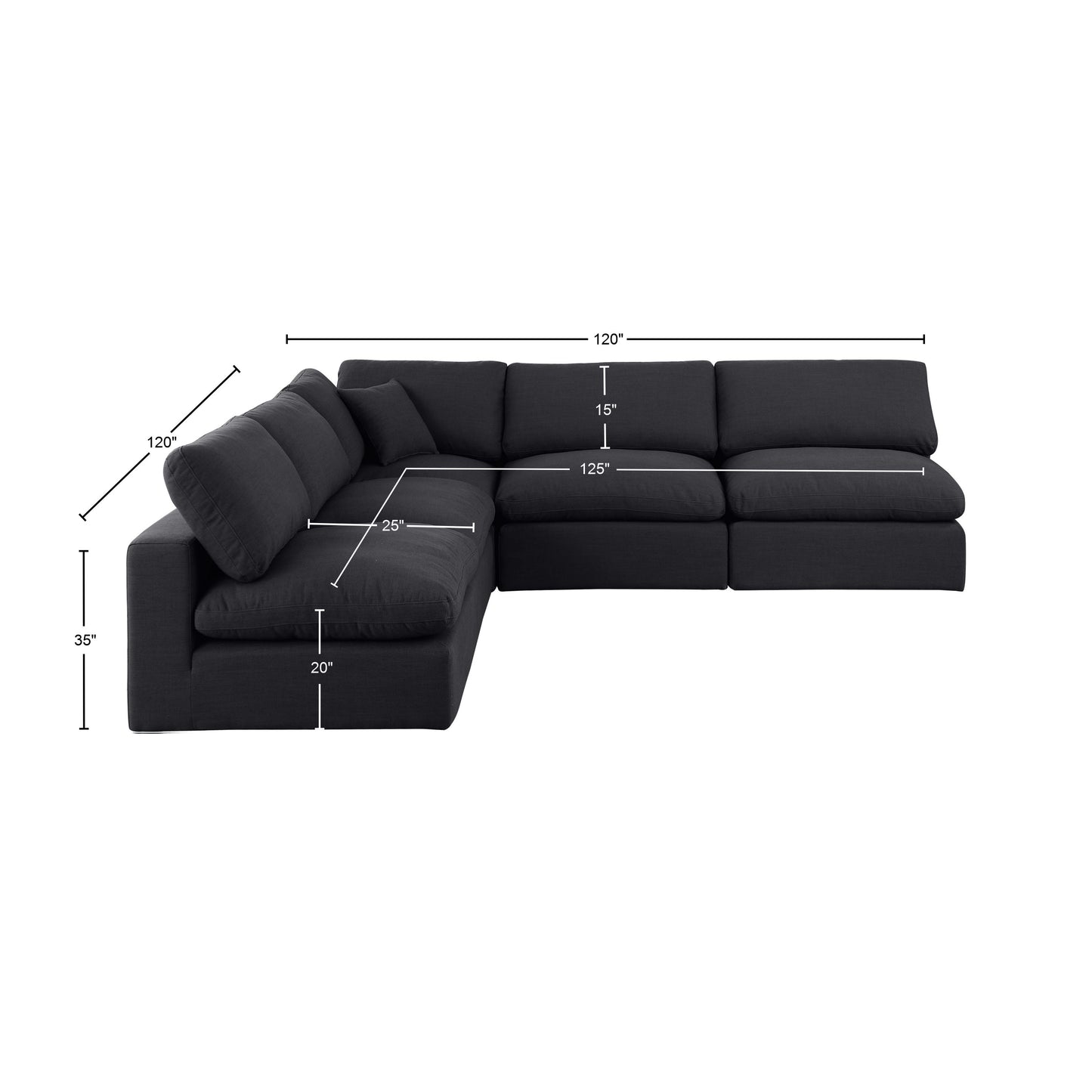 dolce black linen textured fabric modular sectional sec5b