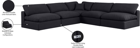 Farrah 118" Black Linen Textured Fabric Upholstered Sectional, 5-Piece
