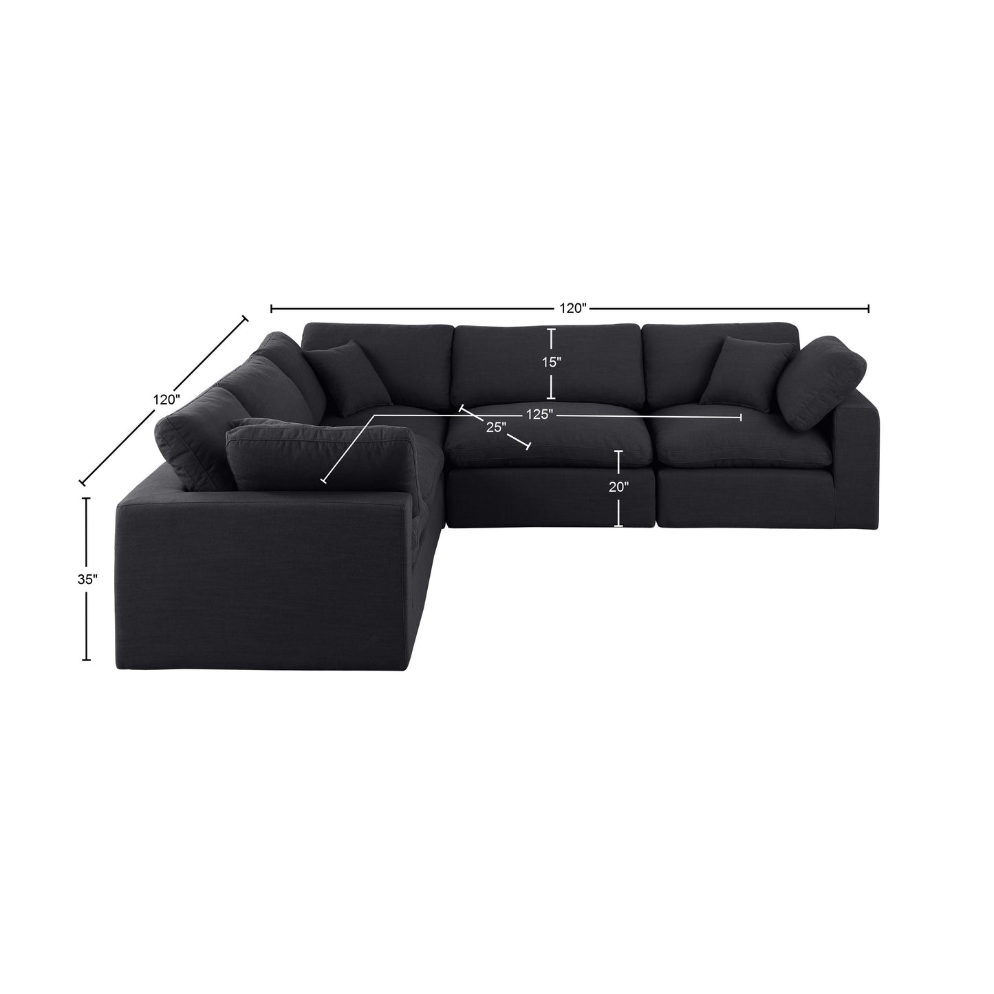 dolce black linen textured fabric modular sectional sec5c