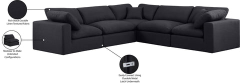 Farrah 119" Black Linen Textured Fabric Upholstered Sectional, 5-Piece