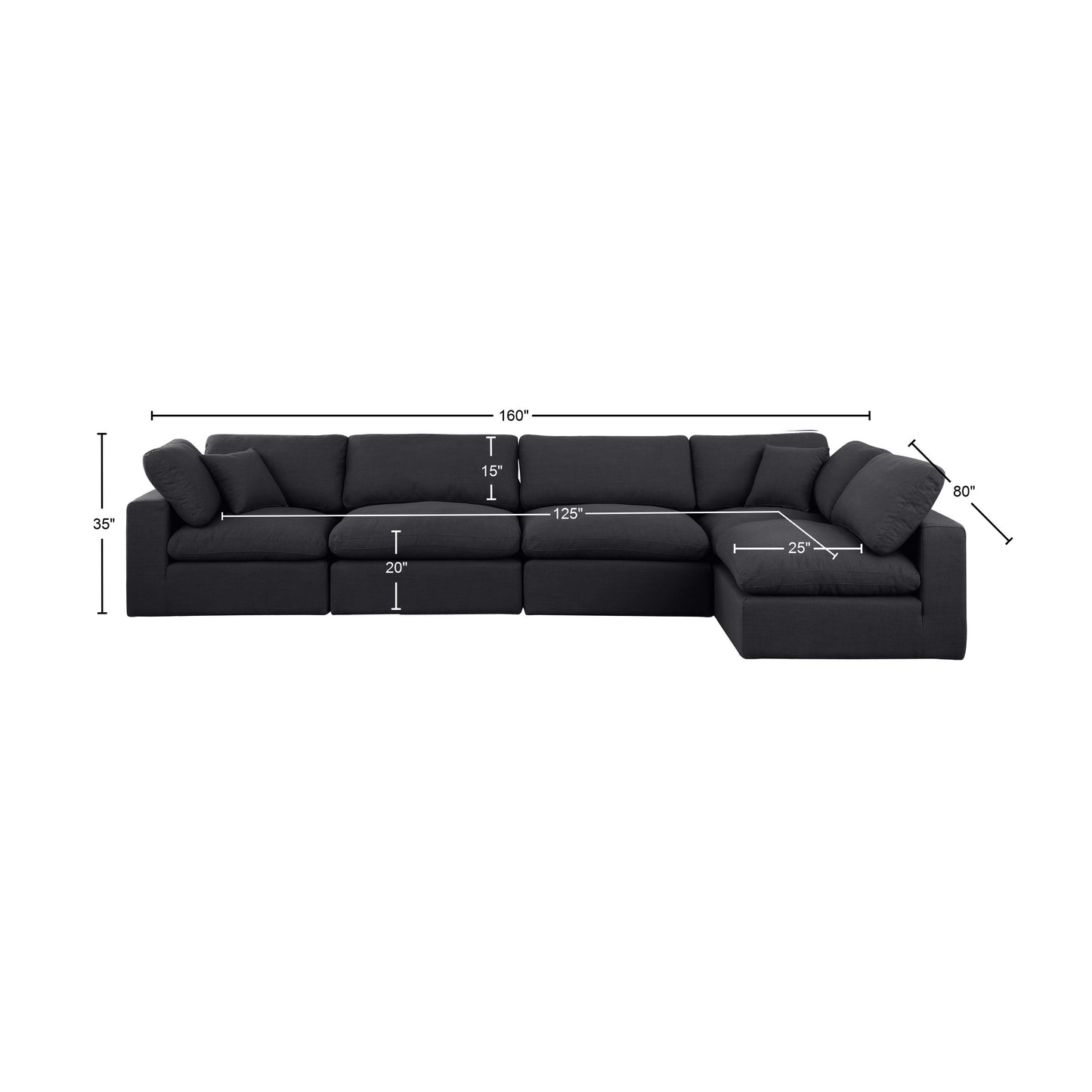 dolce black linen textured fabric modular sectional sec5d