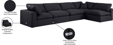 Farrah 158" Black Linen Textured Fabric Upholstered Sectional, 5-Piece (Style 2)
