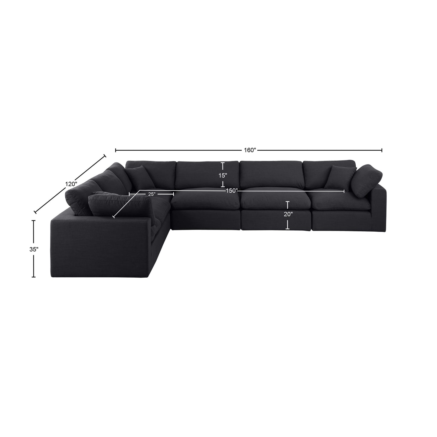 dolce black linen textured fabric modular sectional sec6a