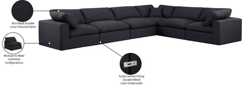 Farrah 158" Black Linen Textured Fabric Upholstered Sectional, 6-Piece
