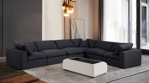 Farrah 158" Black Linen Textured Fabric Upholstered Sectional, 6-Piece