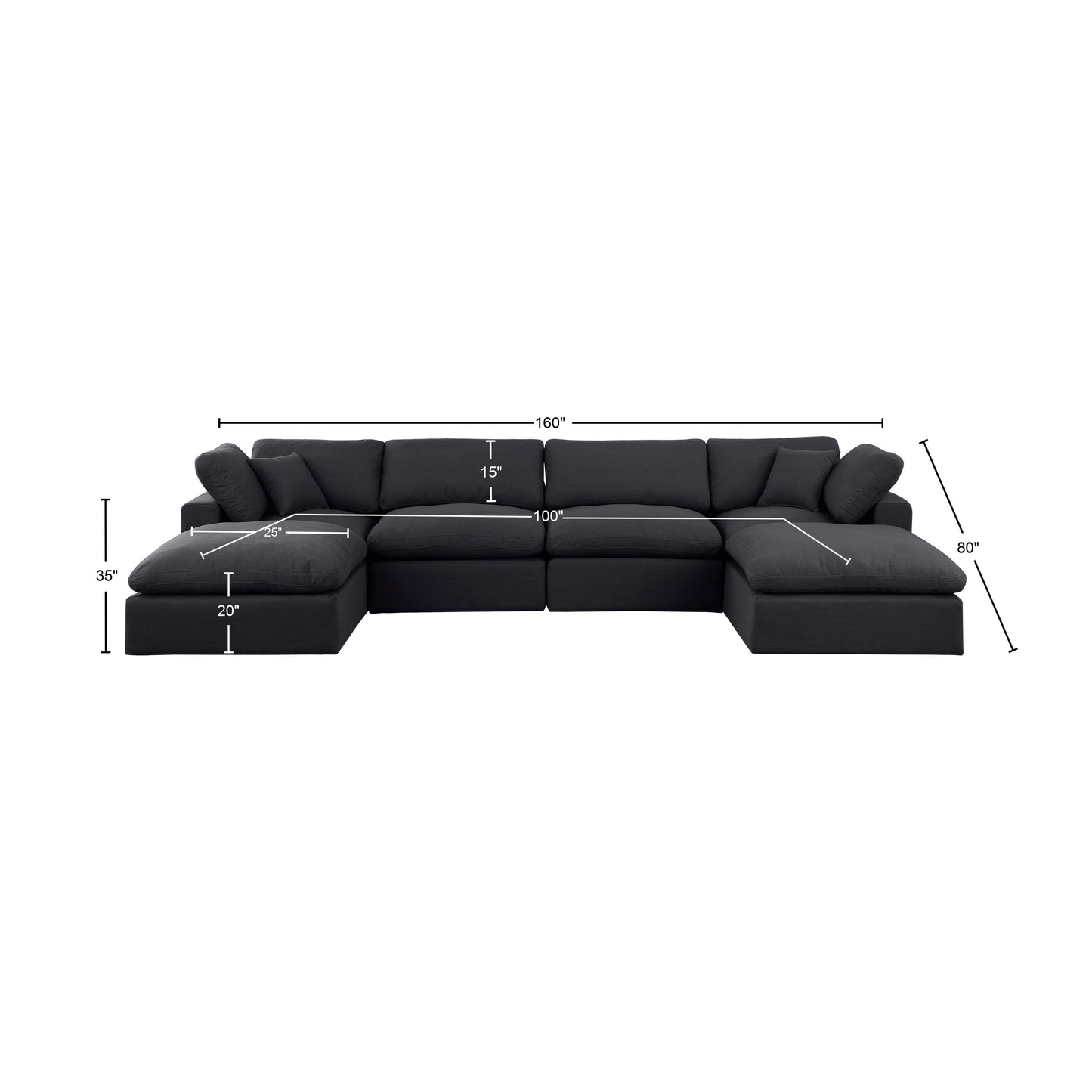 dolce black linen textured fabric modular sectional sec6b