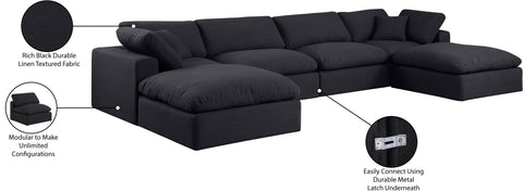 Farrah 158" Black Linen Textured Fabric Upholstered Sectional, 6-Piece (Style 2)