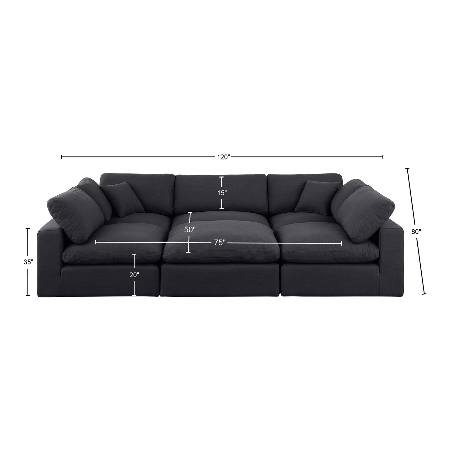 dolce black linen textured fabric modular sectional sec6c