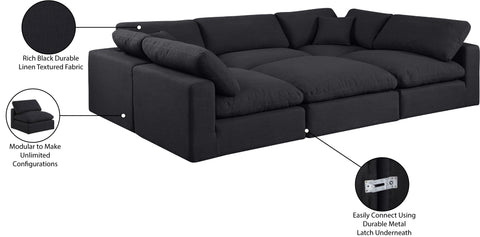 Farrah 119" Black Linen Textured Fabric Upholstered Sectional, 6-Piece