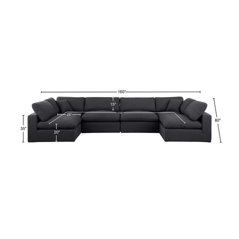 Dolce Black Linen Textured Fabric Modular Sectional Sec6D