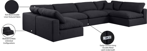 Farrah 158" Black Linen Textured Fabric Upholstered Sectional, 6-Piece (Style 3)