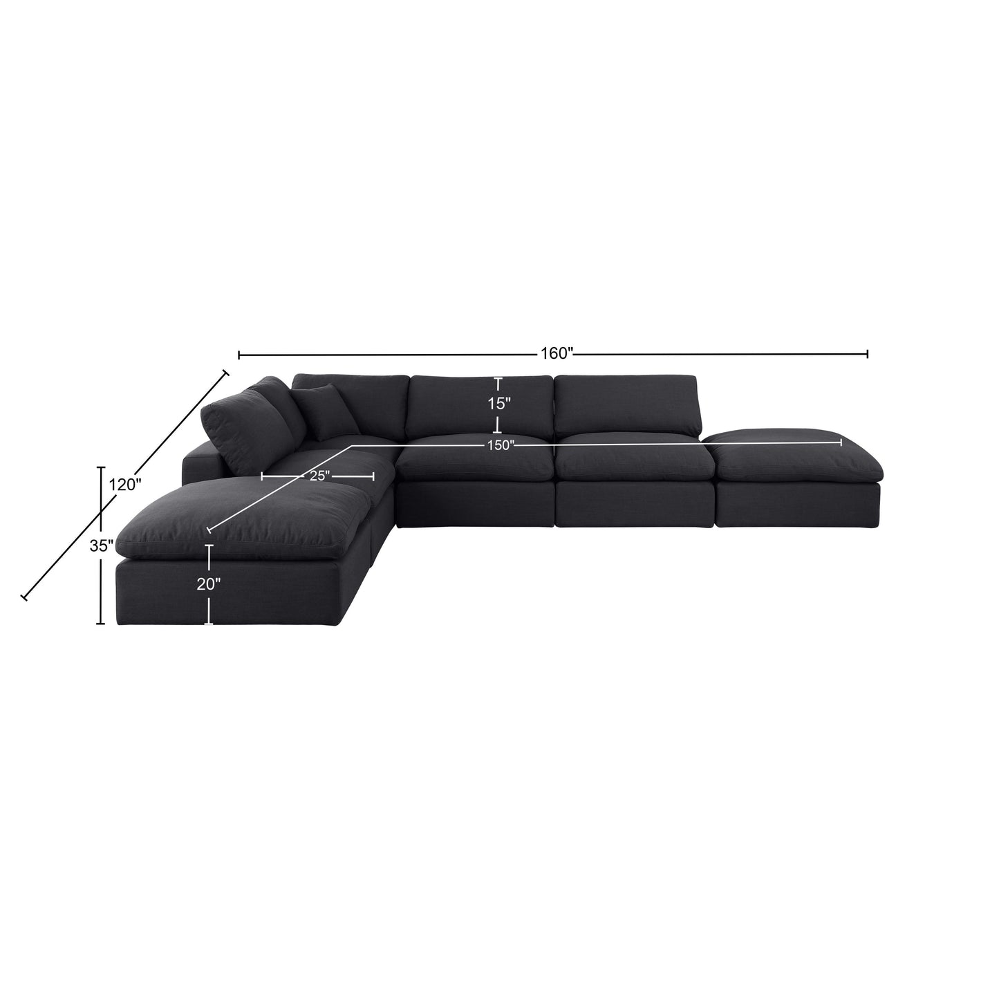 dolce black linen textured fabric modular sectional sec6e