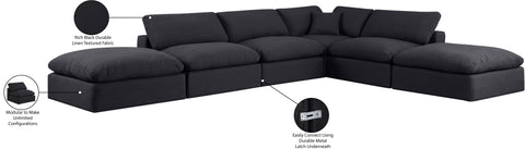Farrah 157" Black Linen Textured Fabric Upholstered Sectional, 6-Piece