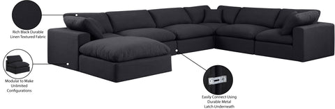 Farrah 158" Black Linen Textured Fabric Upholstered Sectional, 7-Piece