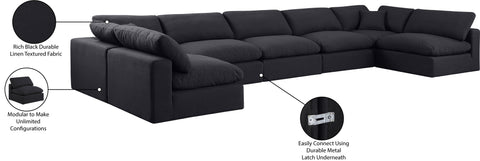 Farrah 197" Black Linen Textured Fabric Upholstered Sectional, 7-Piece