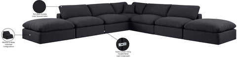 Farrah 157" Black Linen Textured Fabric Upholstered Sectional, 7-Piece