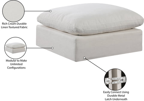 Farrah Cream Linen Textured Fabric Upholstered Ottoman, 1 Piece
