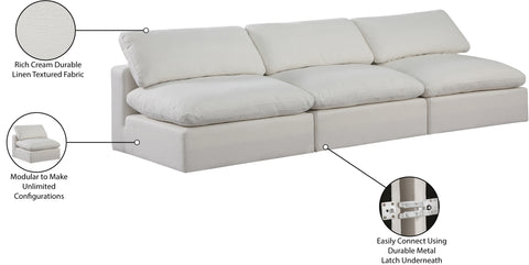 Farrah 117" Cream Linen Textured Fabric Upholstered Armless Sofa, 3-Piece
