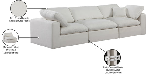 Farrah 119" Cream Linen Textured Fabric Upholstered Sofa, 3-Piece